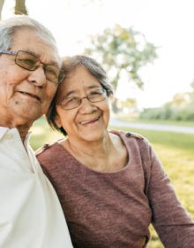 Seniors couple walking in the park